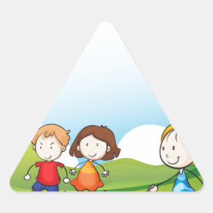 Sticker Triangulaire Enfants jouant la corde à sauter