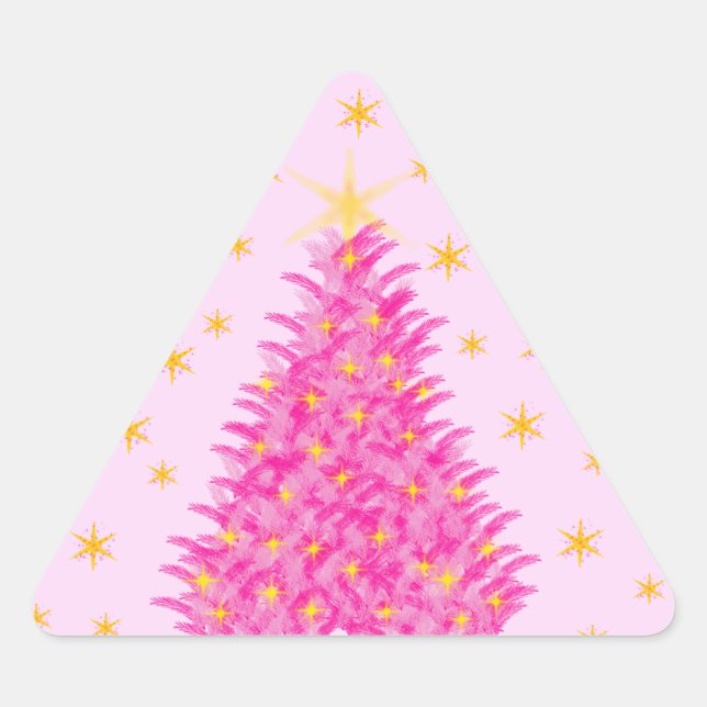 Sticker Triangulaire Étoiles d'arbre de Noël rose (Devant)