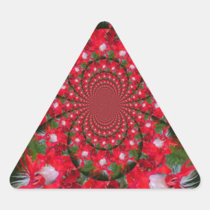 Sticker Triangulaire Fleur Rouge Naturelle Blanc Plumes kaléidoscope ar