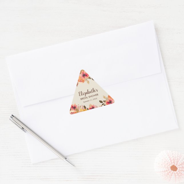 Sticker Triangulaire Fleurs aquarelles d'automne Shower de mariage (Enveloppe)