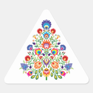 Sticker Triangulaire Fleurs Enchantées : Une Tapisserie de Noël de Folk