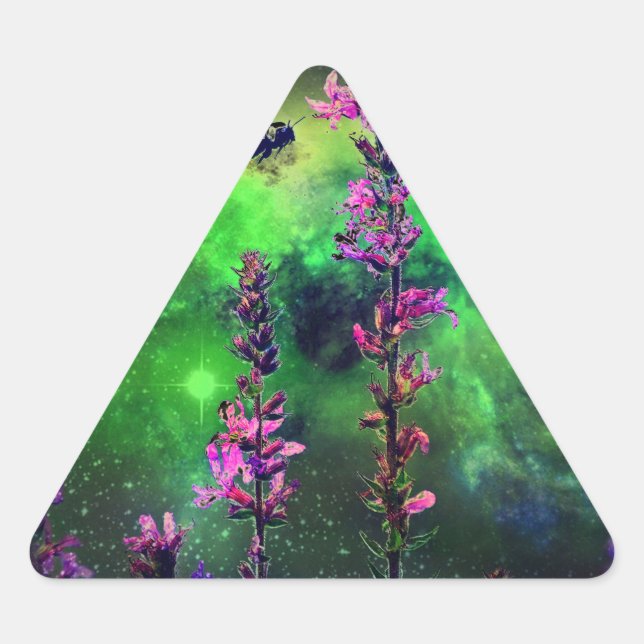 Sticker Triangulaire Fleurs roses et abeilles contre le monde (Devant)