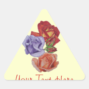 Sticker Triangulaire fleurs roses rouges et bourgeons roses art floral