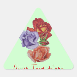 Sticker Triangulaire fleurs roses rouges et bourgeons roses art floral