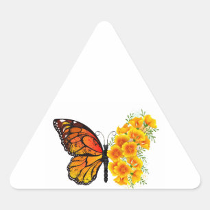 Sticker Triangulaire Flower Butterfly with Yellow California Poppy