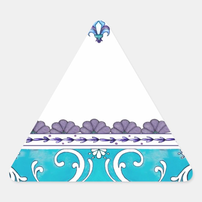 Sticker Triangulaire Fluer De Lis Blue Swirl Design (Devant)