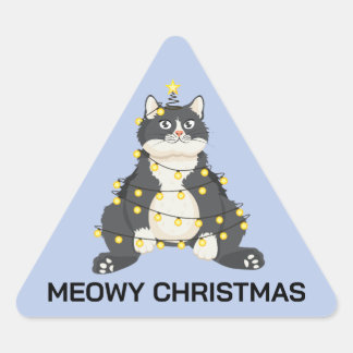 Sticker Triangulaire Funny Festive Christmas Tuxedo Cat Animal Lover