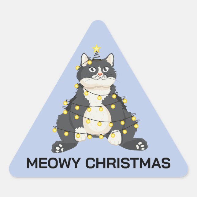 Sticker Triangulaire Funny Festive Christmas Tuxedo Cat Animal Lover (Devant)