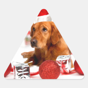 Sticker Triangulaire Golden Retriever Chien W Red Santa Chapel Noël