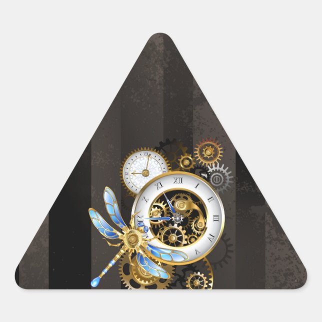 Sticker Triangulaire Horloge à vapeur avec libellule mécanique (Devant)