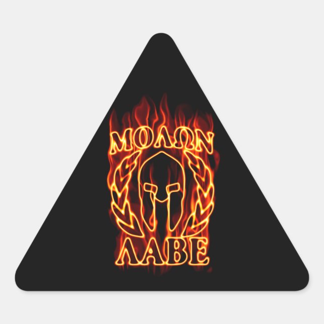 Sticker Triangulaire Hot Molon Labe Warrior Mask Laurels on Fire (Devant)