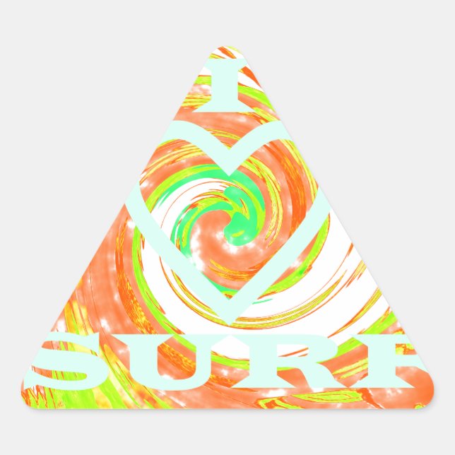 Sticker Triangulaire I Love Surf : Belle Florale avec Cool Texte Art (Devant)