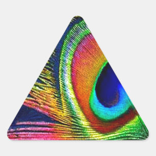 Sticker Triangulaire Impression de plume de paon colorée