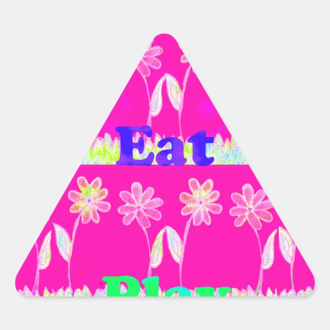 Sticker Triangulaire Inspirational Love Manger Jouer Flower Design (Devant)