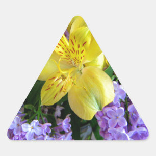 Sticker Triangulaire Jaune et Fleurs Lilac Violettes