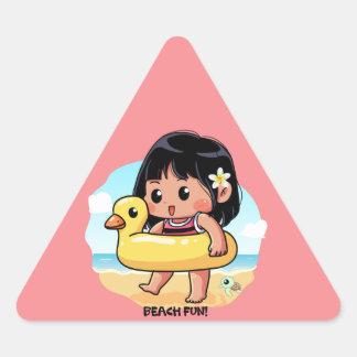 Sticker Triangulaire Jour de la plage de Cute Hawaiian