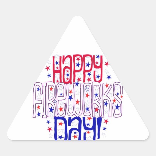Sticker Triangulaire Joyeuse journée des feux d'artifice ! Avec des éto (Devant)