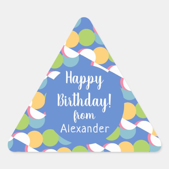 Sticker Triangulaire Joyeux anniversaire coloré du nom bleu (Devant)