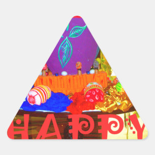 Sticker Triangulaire Joyeux Festival Printemps Pâques OEufs colorés Art