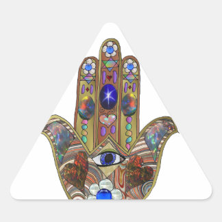 Sticker Triangulaire Judaica Hamsa Coeurs Fleurs Opal Art Imprimer