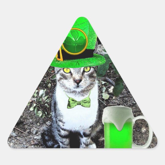 STICKER TRIANGULAIRE LE JOUR DE SAINT PATRICK CAT WITH GREEN IRISH (Devant)