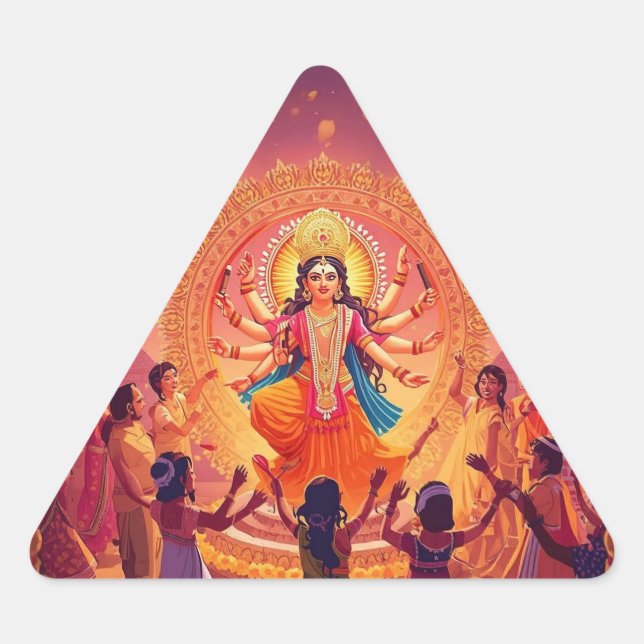Sticker Triangulaire Maa Durga - Le coeur des célébrations de Dussehra (Devant)