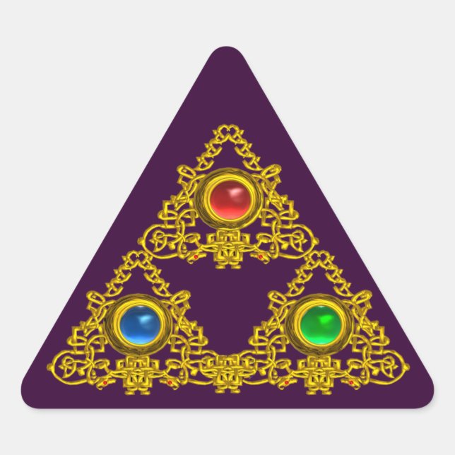 STICKER TRIANGULAIRE MAGIQUE ELFIC TALISMAN /GOLD TRIANGLE AVEC GEMSTON (Devant)
