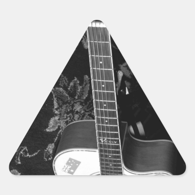 Sticker Triangulaire Magnifique Belle Guitare Africaine en Niveaux de g (Devant)