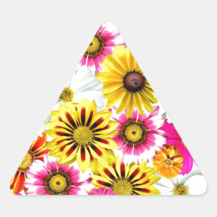 Sticker Triangulaire Magnifique fleurs rose jaune Accessoires motifs