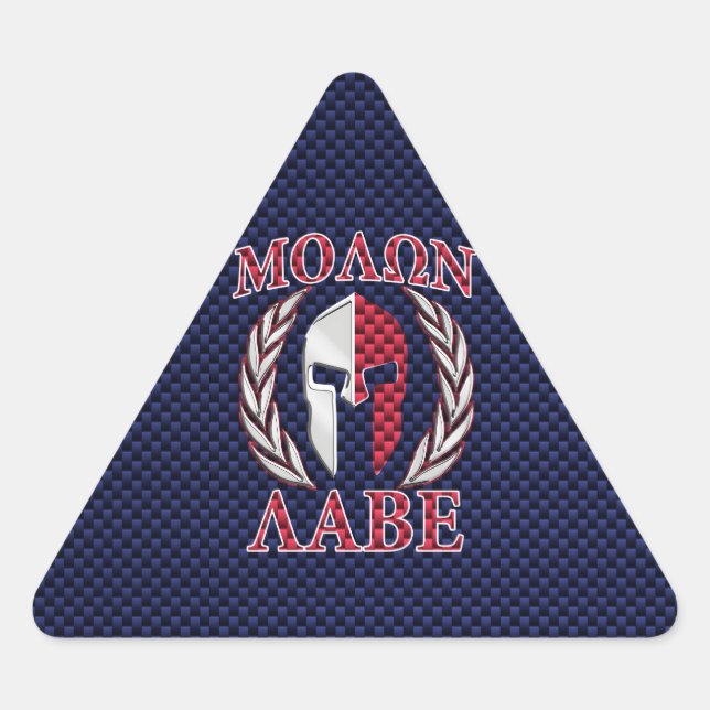 Sticker Triangulaire Molon Labe Guerrier Masque bleu fibre de carbone I (Devant)