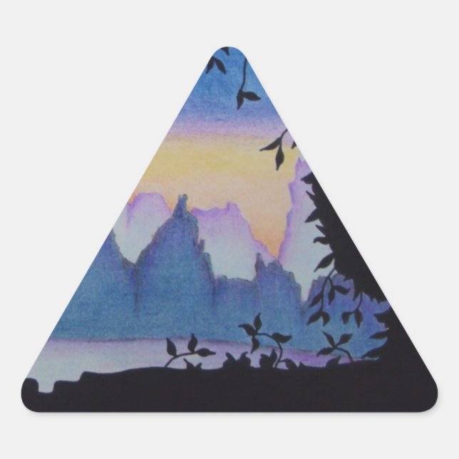 Sticker Triangulaire Montagne bleue Coucher de soleil abstrait paysage  (Devant)