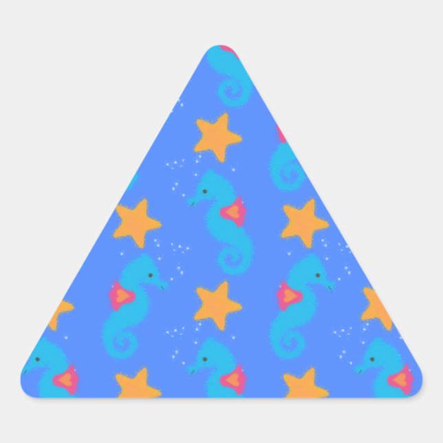 Sticker Triangulaire Motif De Seahores Bleues Et De Starfish (Devant)