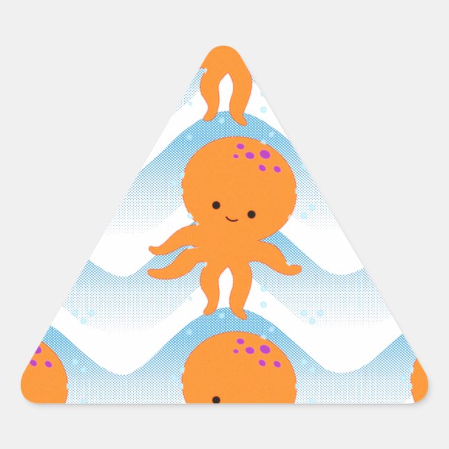 Sticker Triangulaire Motif Octopus Orange Et Vagues Bleues (Devant)