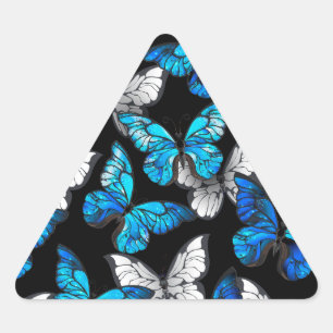 Sticker Triangulaire Motif sans couleur foncée avec papillons bleus Mor