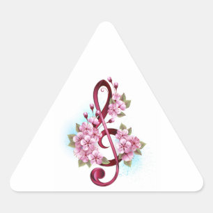 Sticker Triangulaire Musical treble clef notes with sakura flowers