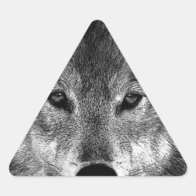 Sticker Triangulaire Oeuvre de Loup noir et blanc (Devant)