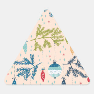 Sticker Triangulaire Ornements de Noël à l'ancienne accrochés aux arbre