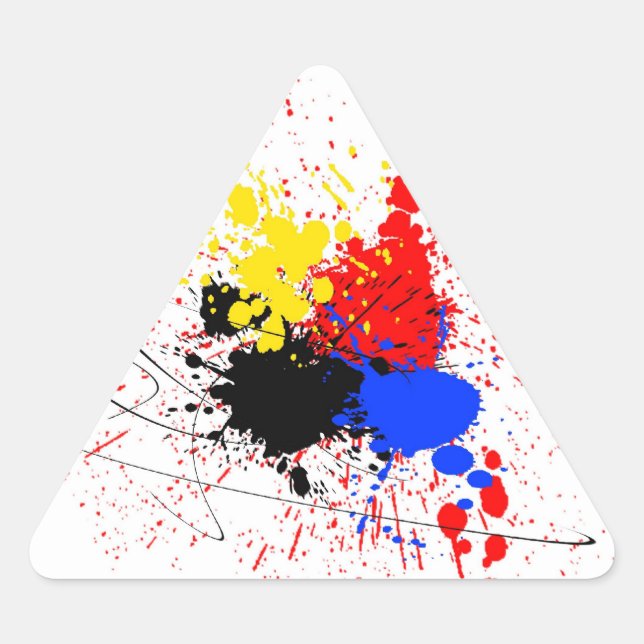 Sticker Triangulaire Paint Splatt Art noir bleu rouge jaune (Devant)