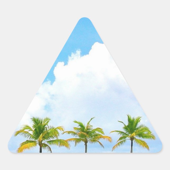 Sticker Triangulaire Palms Blue Sky Nuages Personnalisé Blank Modèle (Devant)