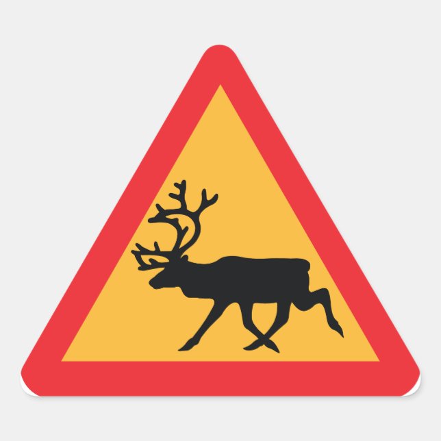Sticker Triangulaire Panneau de signalisation suédois Caution Reindeer (Devant)