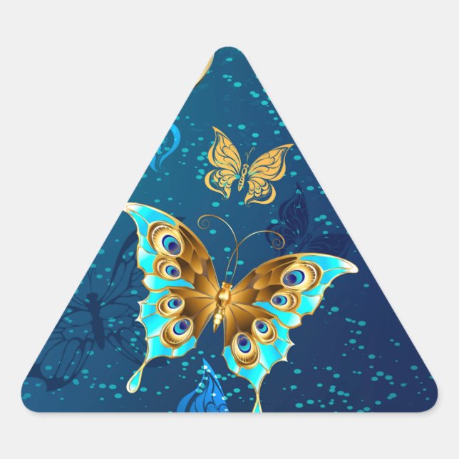 Sticker Triangulaire Papillons d'or sur un Arrière - plan bleu (Devant)