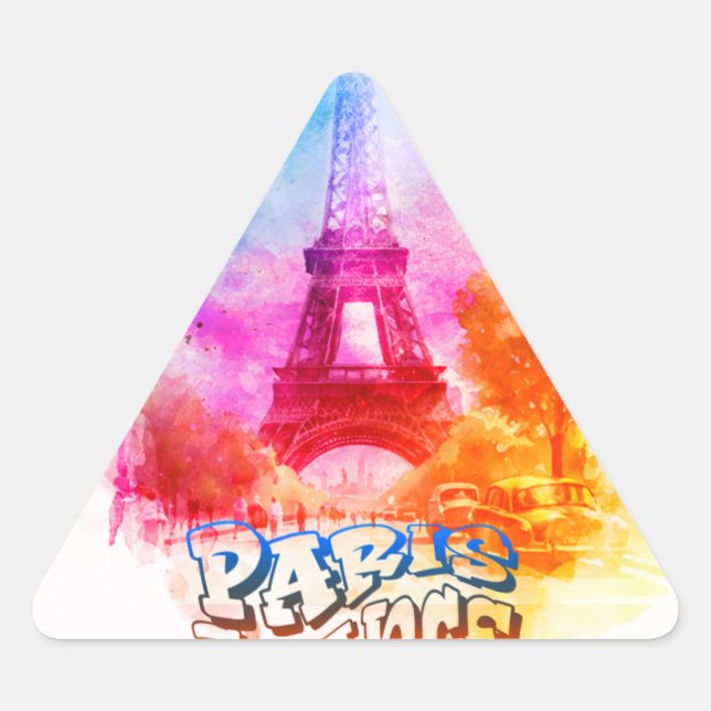 Sticker Triangulaire Peinture Aquarelle Paris France (Devant)