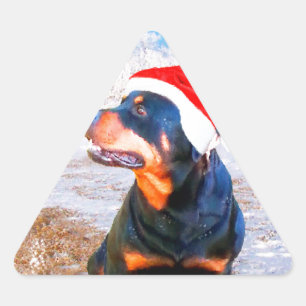 Sticker Triangulaire Peinture de Noël de chien Rottweiler