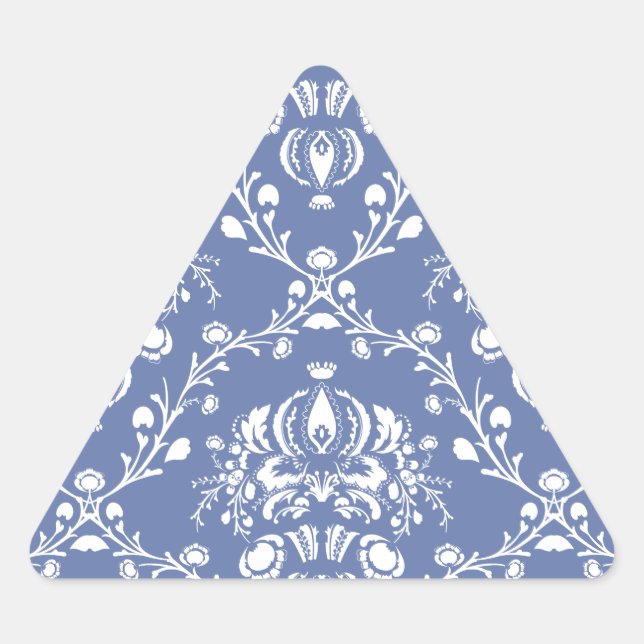 Sticker Triangulaire Périwinkle bleu et blanc Damas (Devant)
