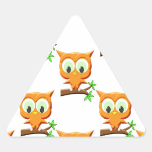 Sticker Triangulaire Petite Chouette en dessin sur Motif de branche