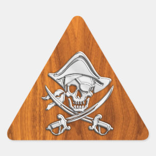 Sticker Triangulaire Pirate en argent Chrome sur Décor de placage en te
