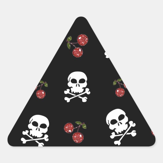 Sticker Triangulaire RAB Rockabilly Skuls et Cerises sur Noir (Devant)