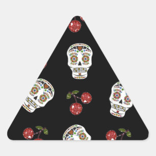 Sticker Triangulaire RAB Rockabilly Sugar Skulls Cherries On Black