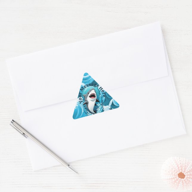 Sticker Triangulaire Rejoignez-nous pour un requin mordant (Enveloppe)