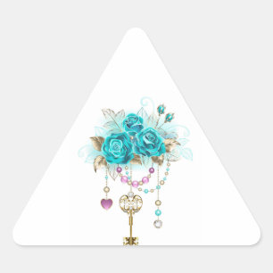Sticker Triangulaire Roses turquoise avec touches